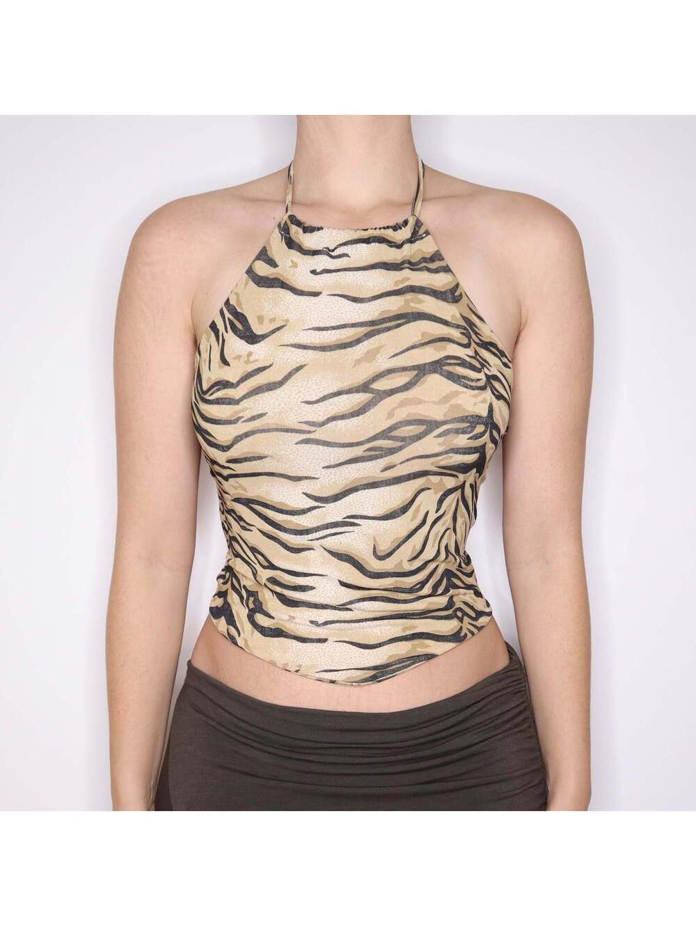 Y2K Italian Backless Tiger Print Halter Top (XS/S)